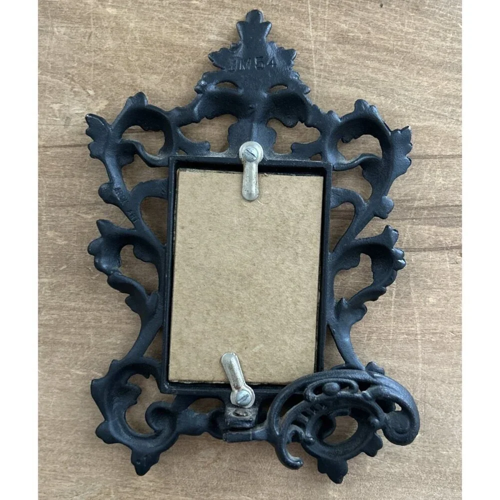 Black Cast Iron Picture Frame JM54 Ornate Flower Scroll Easel Gothic Victorian